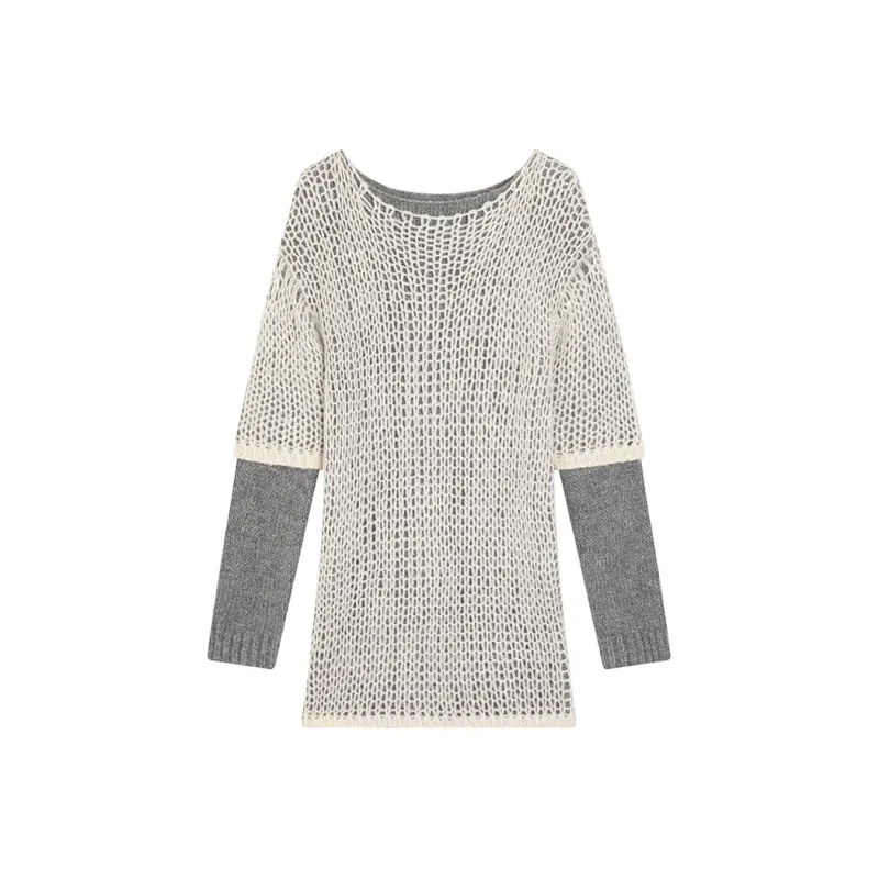 Ouyang Long-Sleeved Dresses Women's Dark Gray Beige-0