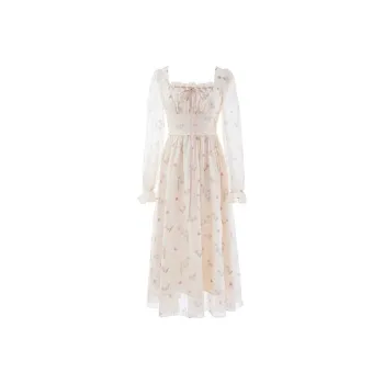 AFGGD Long Sleeved Dresses Women's Apricot