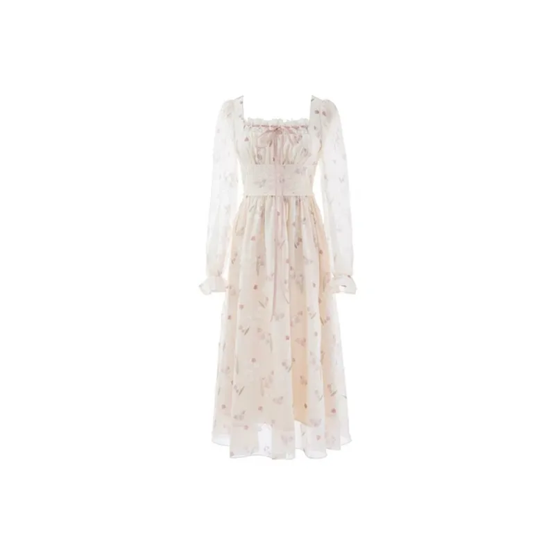 AFGGD Long-Sleeved Dresses Women's Apricot-0