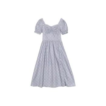 ERIRI Short Sleeved Dress Women's Plaid