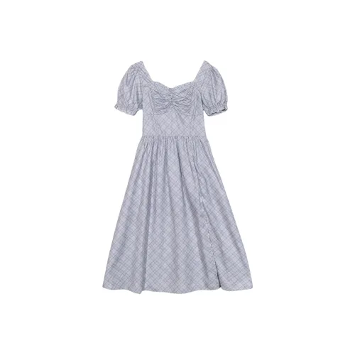 ERIRI Short Sleeved Dress Women's Plaid