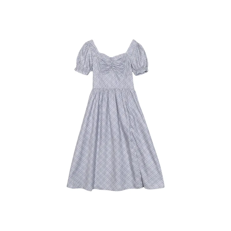 ERIRI Short Sleeved Dress Women's Plaid-0