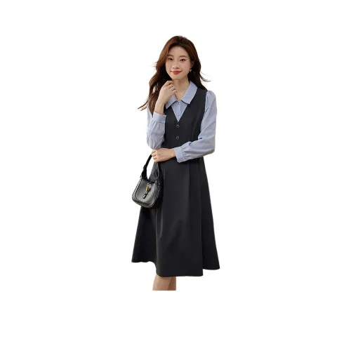 SLLSKY Long-Sleeved Dresses Women's Moonstone Gray