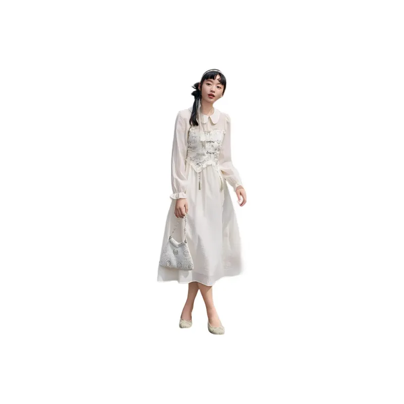 ZIHAN Long Sleeved Dress Women's Clear Jade White-0