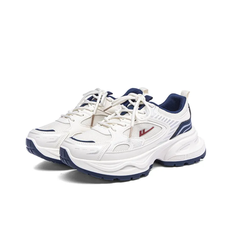 Warrior Breathable Height Increase Low Top Casual City Commute Running Shoes Unisex Beige Dark Blue-2