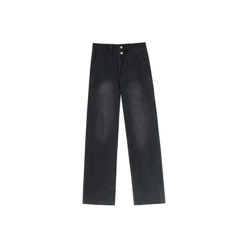 REAL EASY Black Slim Cigarette Leg Pants With Ground Slits Straight Fit Pants Women's Washed Black