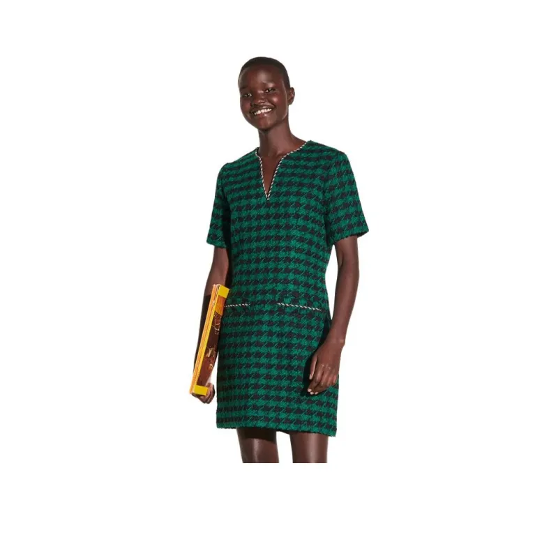Sandro Short Sleeved Dress Women's Green Black-0