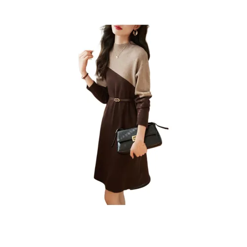 Mo Han Yi Mei Long Sleeved Dresses Women's Light Coffee