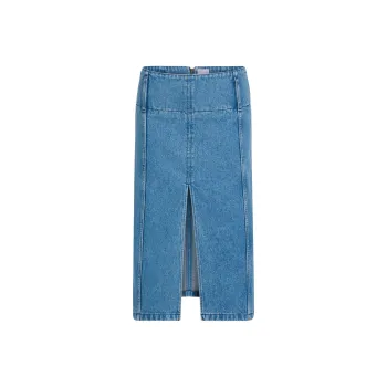 Patou Belted Denim Midi Skirt