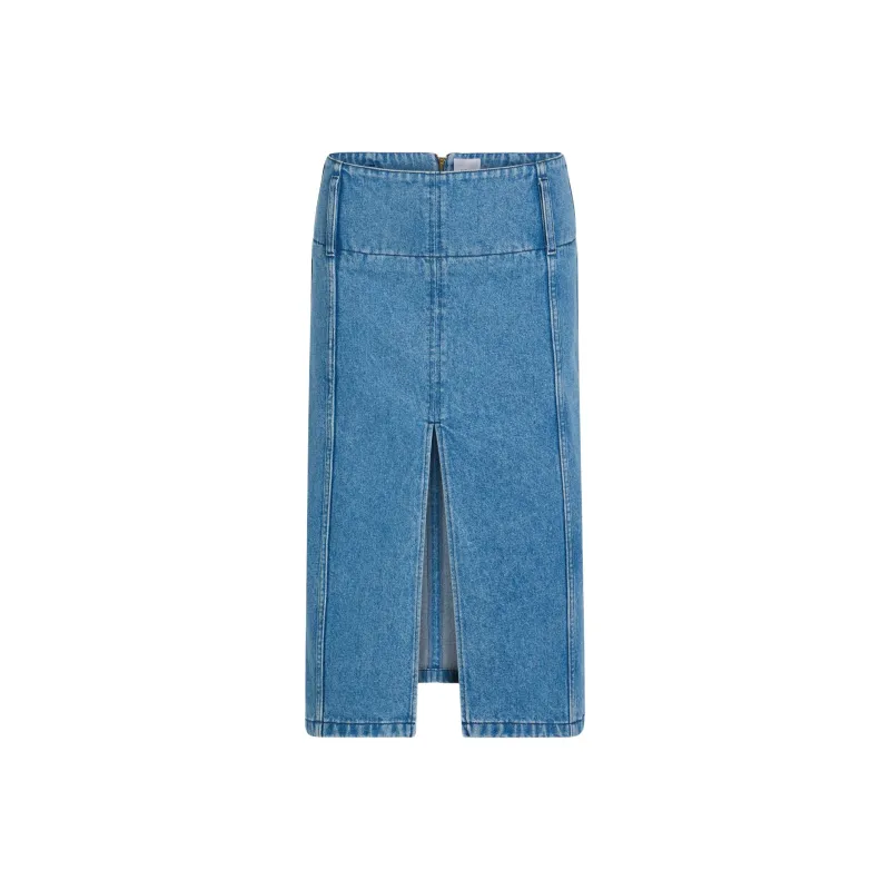 Patou Belted Denim Midi Skirt-0
