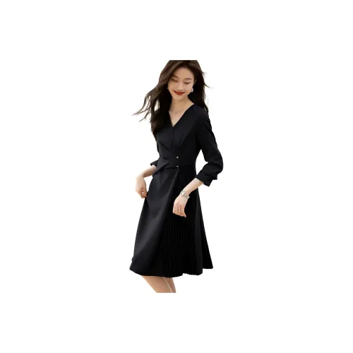 Mo Han Yi Mei Long Sleeved Dress Women's Black
