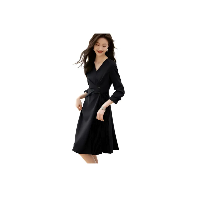 Mo Han Yi Mei Long Sleeved Dress Women's Black-0