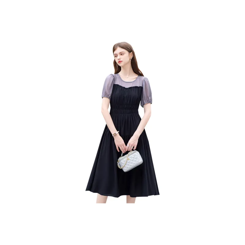 TOUCH SS24 Short Sleeved Dress Women's Dark Gray & Black-0