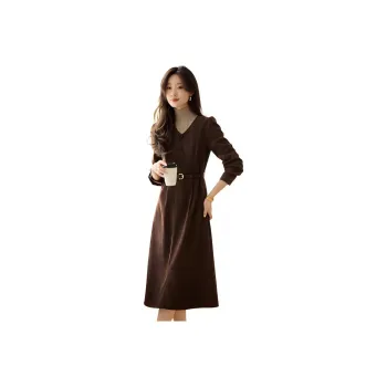 Mo Han Yi Mei Long Sleeved Dresses Women's Dark Coffee