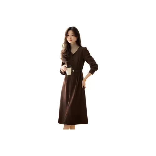 Mo Han Yi Mei Long Sleeved Dresses Women's Dark Coffee