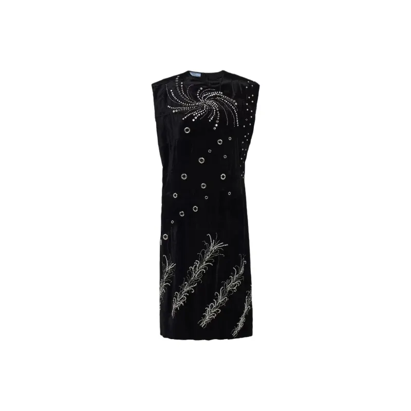 PRADA Embroidered Georgette Sleeveless Dress-0