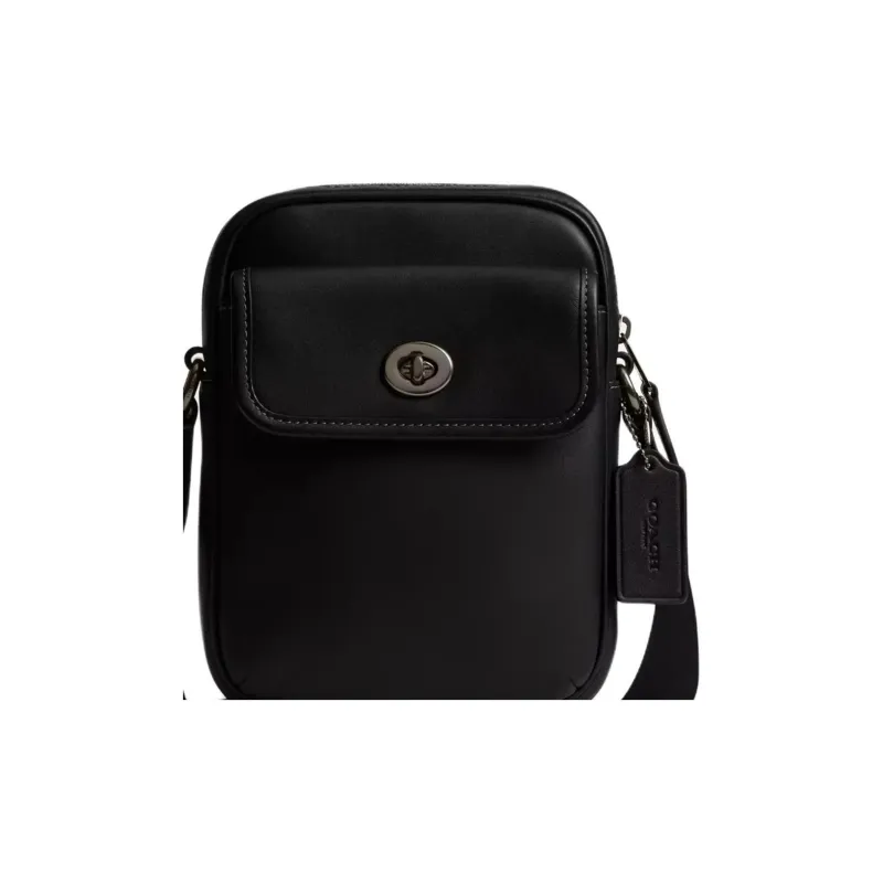 COACH Turnlock Calfskin Shoulder Bag, Crossbody Bag Mini Men's Black-2