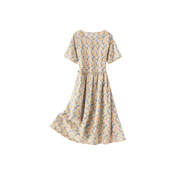H YXIANG Short Sleeved Dress Women's Yellow Floral