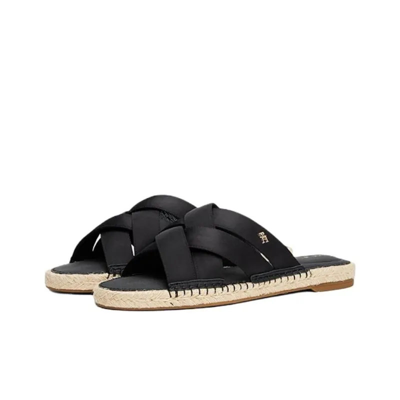 Tommy Hilfiger TH Monogram Rubber Sole Abrasion Resistant Slide Slippers Women's Black-2