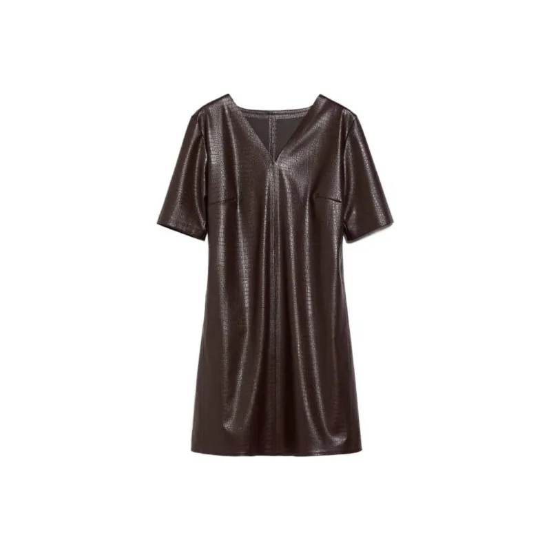 MaxMara Eliot Collection Crocodile-Print Dress Short-Sleeved Dresses Women's Burgundy-0
