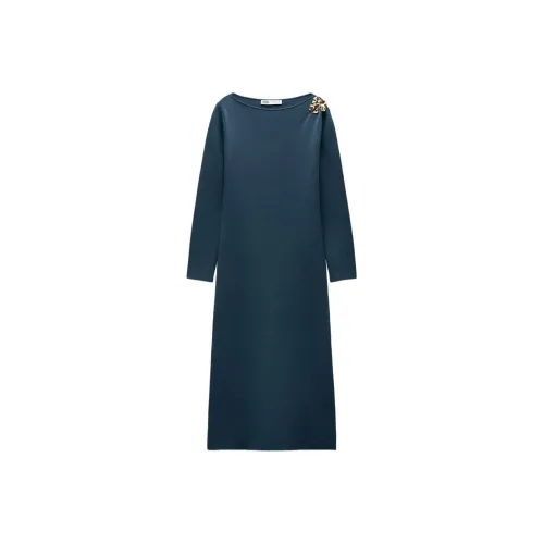ZARA Long Sleeved Dress Women's Duck Blue