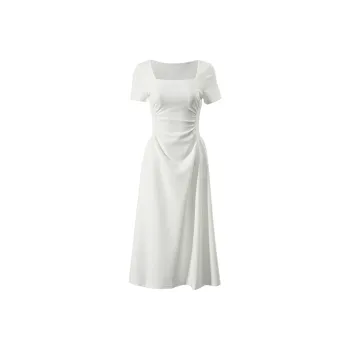 Pa33word Elegant Short Sleeved Dress Women's Pure White Color