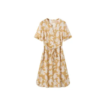 H-YXIANG Short-Sleeved Dresses Women's Yellow Base With Lily