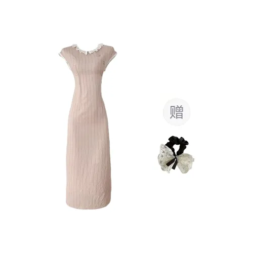 PAVEA Short Sleeved Dress Women's Pink+Hair Tie Comes With