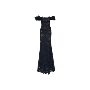 Oscar De La Renta Mixed Botanical Guipure-lace Maxi Dress