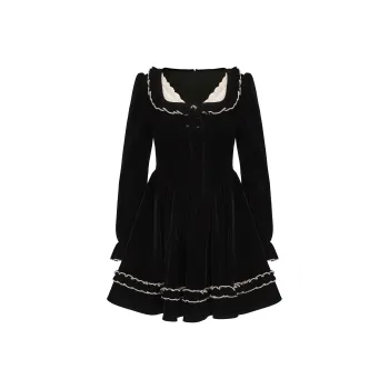 CHIWAWAMEME Long Sleeved Dresses Women's Velour Black