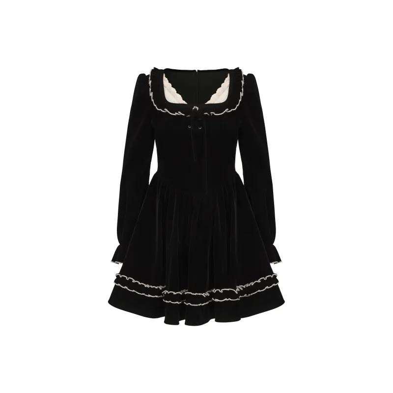CHIWAWAMEME Long-Sleeved Dresses Women's Velour Black-0