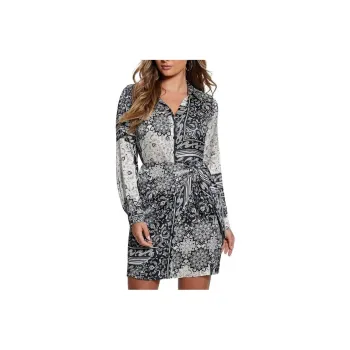 GUESS Eco Alya Printed Dress Long-Sleeved Dresses Women's Black White