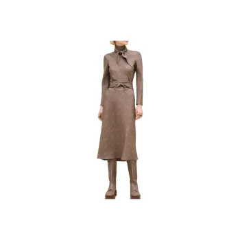 HERMES FW24 Long Sleeved Dress Women's Elephant Gray