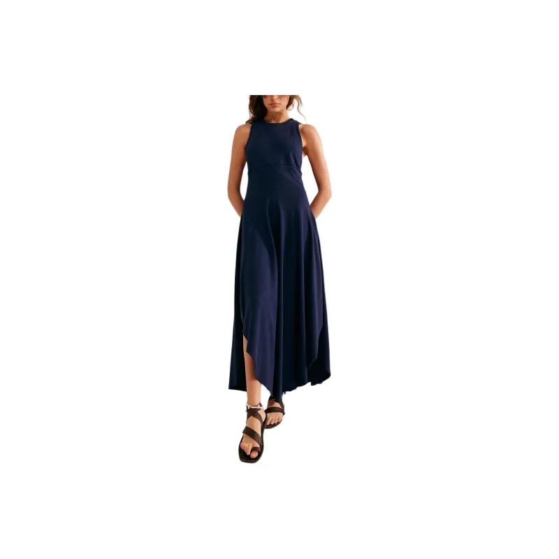 FREE PEOPLE Main Street Midi Sleeveless Dress Women's Celestial Indigo/Sky Blue-0