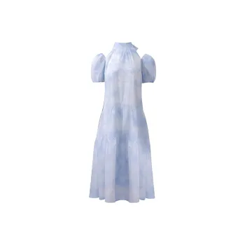 COVT Short Sleeved Dress Women's Blue Large Bowknot