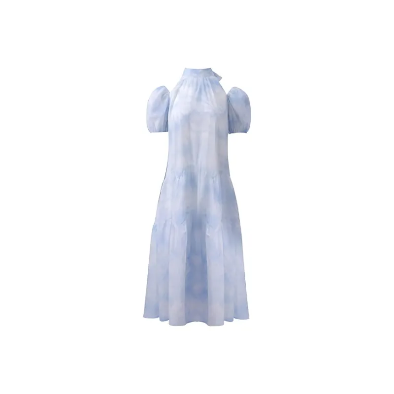 COVT Short Sleeved Dress Women's Blue Large Bowknot-0