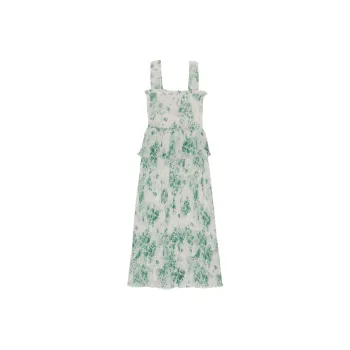 GANNI Pleated Georgette Smock Midi Dress Sleeveless Dress Women's Green