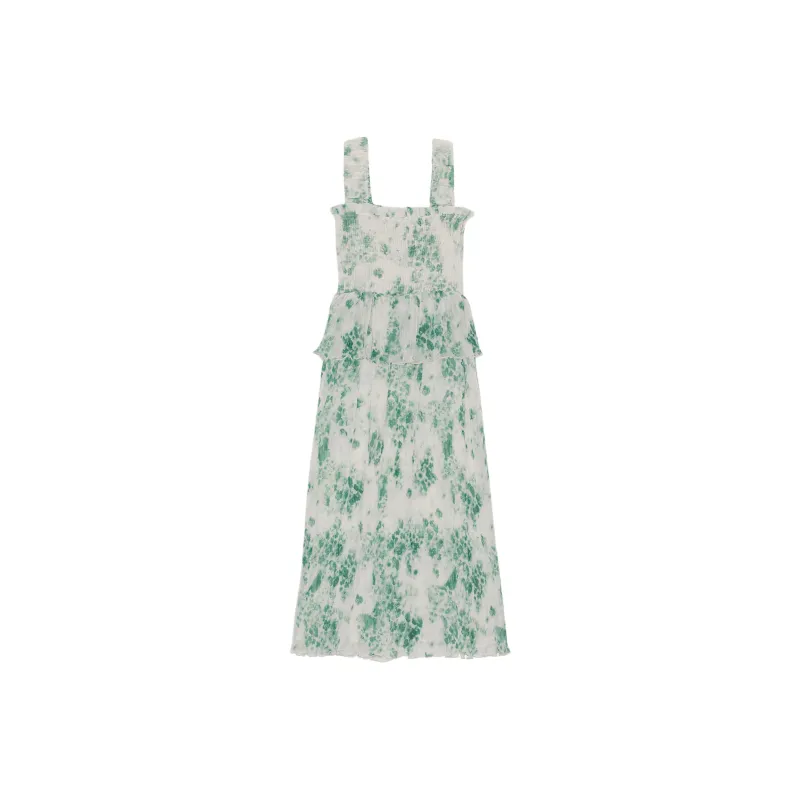 GANNI Pleated Georgette Smock Midi Dress Sleeveless Dress Women's Green-0