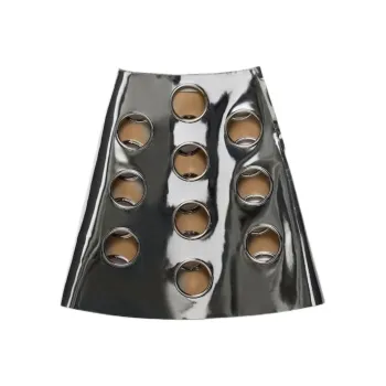 PRADA Leather Long Skirt Women's Silver