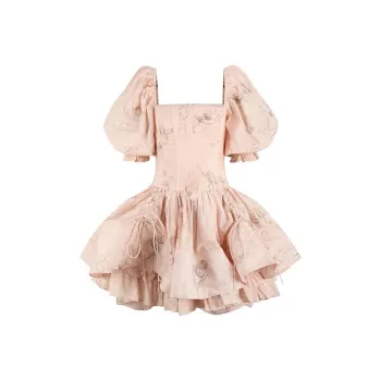 Selkie Collection SS25 Short Sleeved Dress Women's Pink With Sketch Print