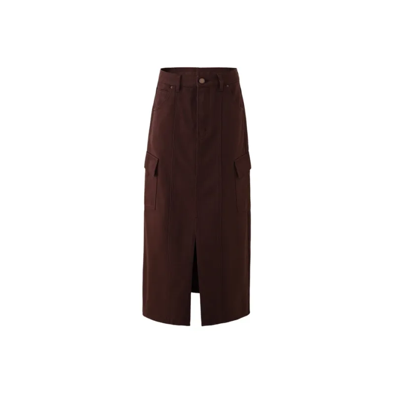 YALIDA Denim Long Skirts Women's Coffee-0