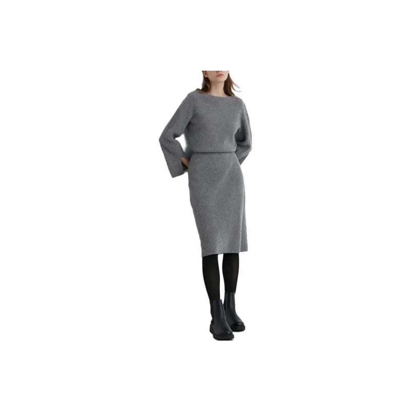 UNIQLO X Clare Waight Keller Co-branded Collection Long-Sleeved Dresses Women's Lead Gray-0