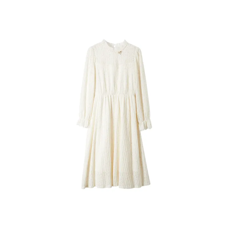 XIANGYING Long Sleeved Dress Women's Beige-0