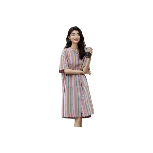 【dme】 Short Sleeved Dress Women's Rose Red