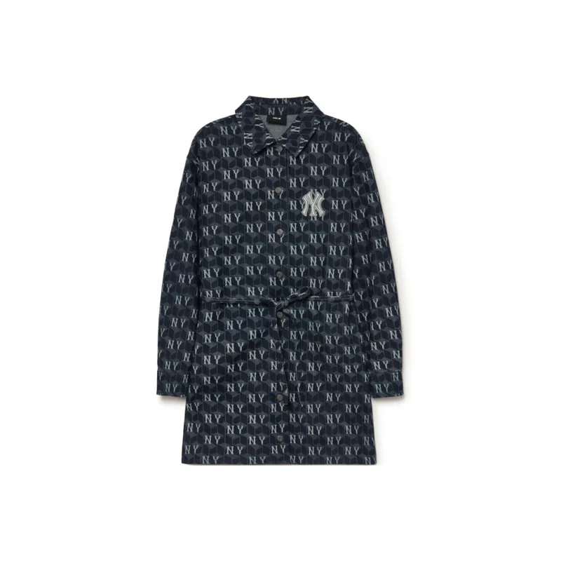 MLB Old Flower Long Sleeved Dresses Women's Marine Blue-0