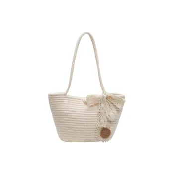 WXRX Chunky Yarn Woven Shoulder Bag Women's Ecru Floral/Khaki Floral/Ecru Bear/Khaki Bear