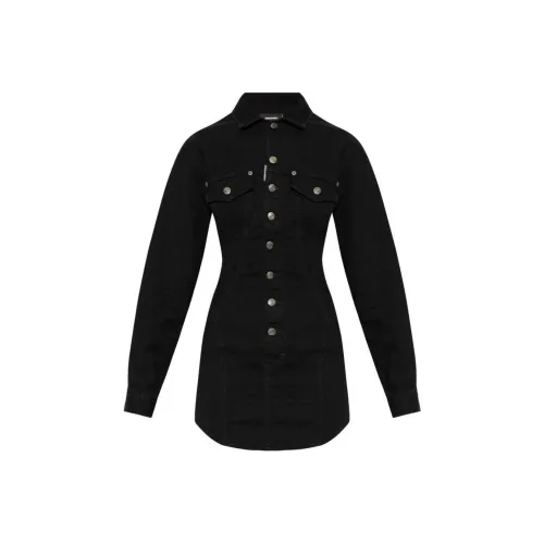 DSQUARED 2 Logo Patch Denim Shirt Dress