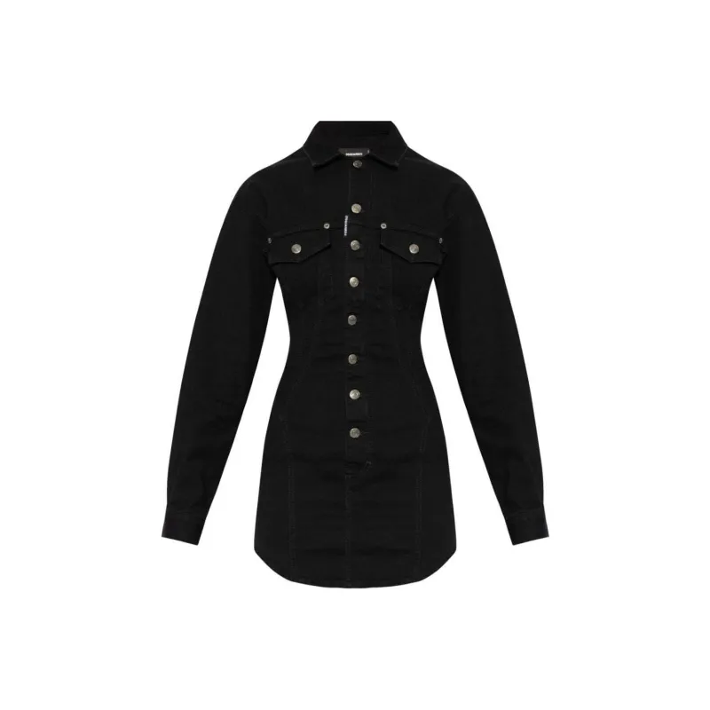 DSQUARED 2 Logo Patch Denim Shirt Dress-0
