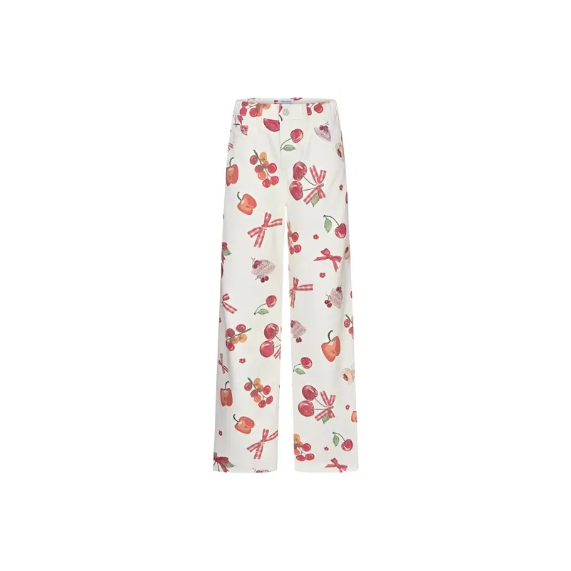 URBAN REVIVO Casual Pants Women's Red Print-0