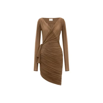 SAINT LAURENT Long Sleeved Dress Women's Hazel Brown